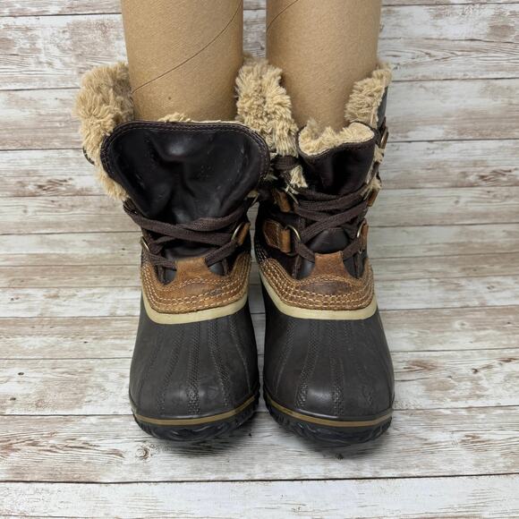 Sorel Slimpack Pac Short NL1901-239 Brown Leather Duck Snow Boots Women's Size 8 - Picture 2 of 10